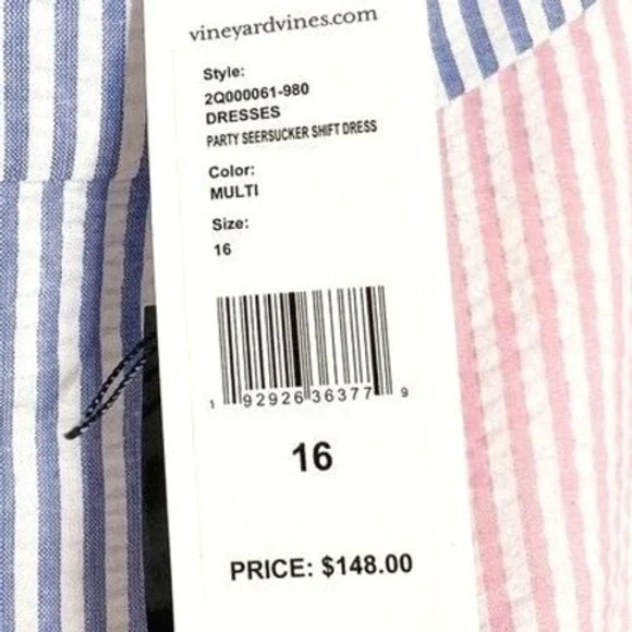 Vineyard Vines Kentucky Derby NWT Seersucker Shift Dress Multi Color Womens 16 - Picture 7 of 8